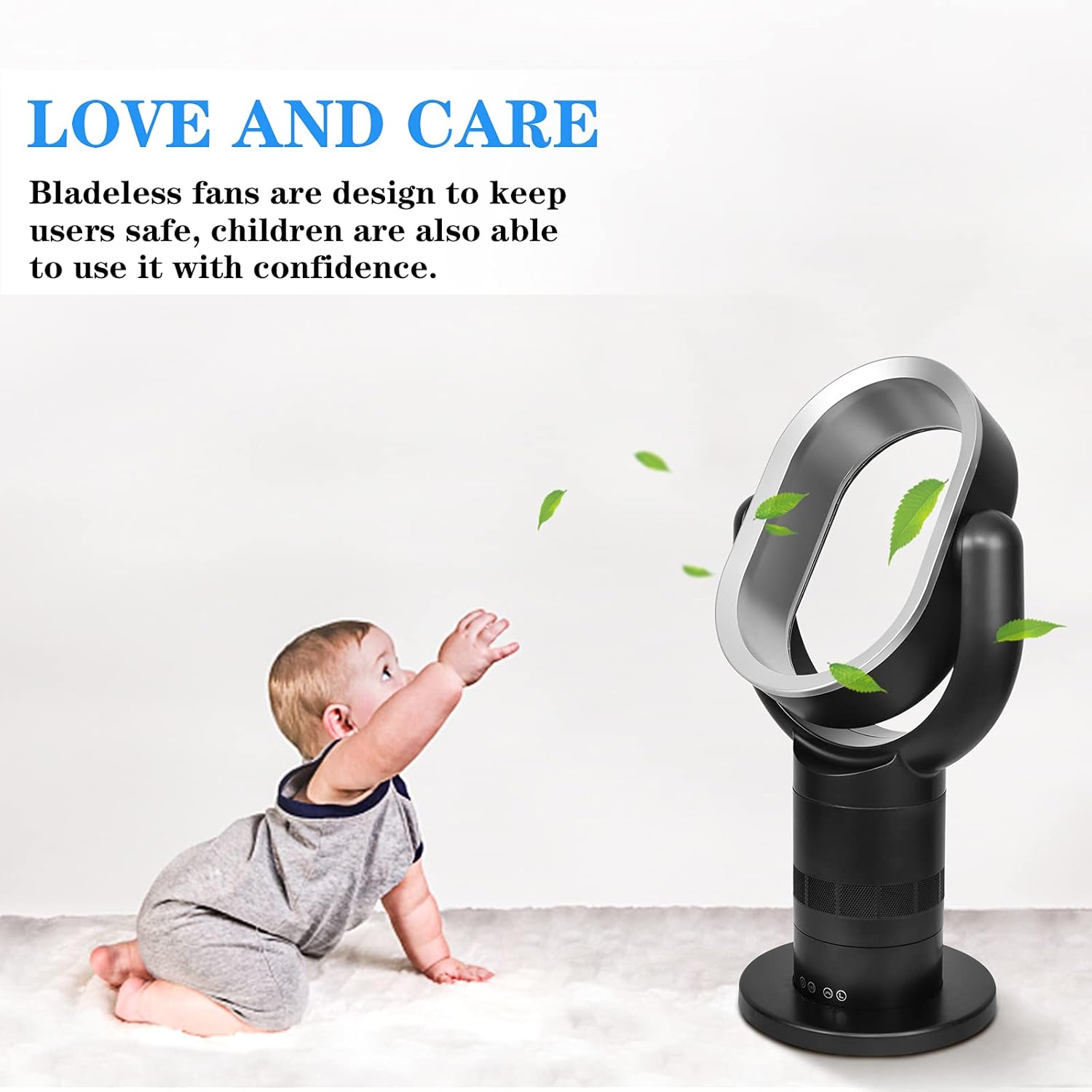 Simple Deluxe Portable Bladeless Tower Fan, 10 Speeds Settings, 10-Hour Timing Closure, Low Noise, Lightweight, 24 Inches, Black