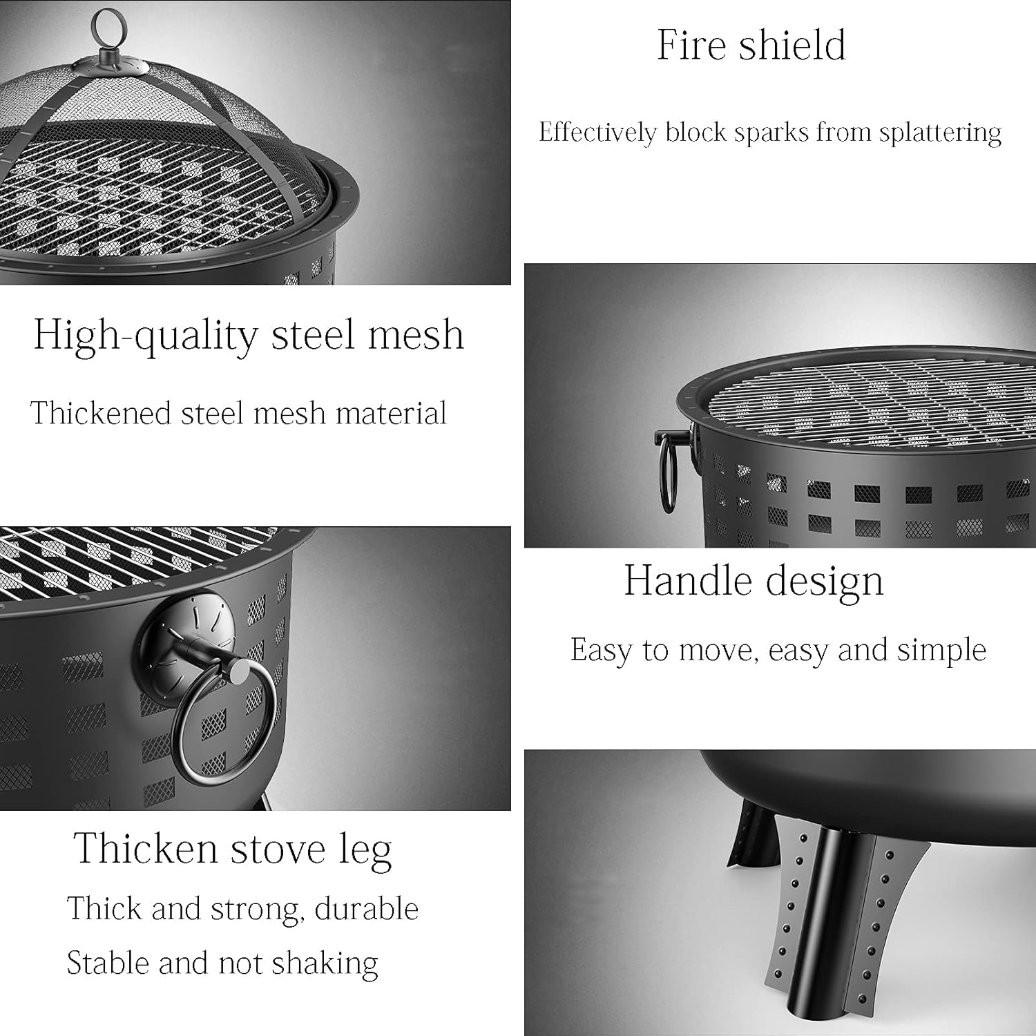 Firebowl Fire Pit Outdoor Heaters Wood Burning Backyard Patio Garden Fireplace with Grill Grate - Bonfire Barbecue in The Wild