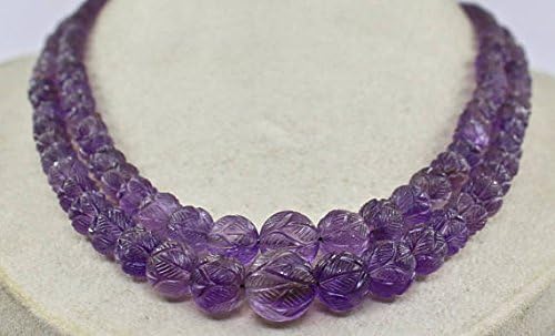 18 inch 2 strand necklace of natural amethyst round shape carved cut 14-6mm beads for DIY jewelry making.