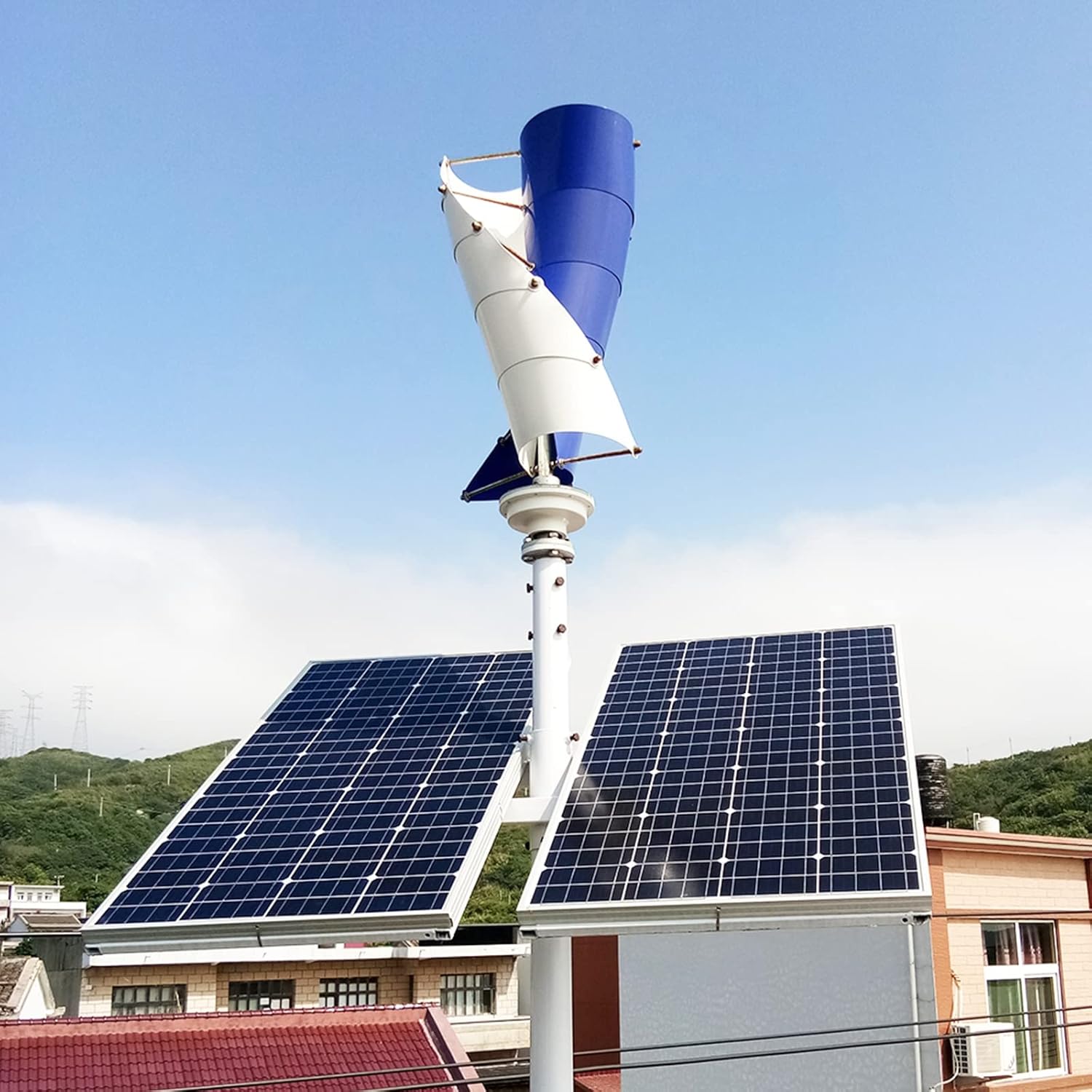 2KW 12V 24V Wind Energy Generator Kit Spiral Wind Vertical Turbine Generator with MPPT Controller/Charge Controller for Family Use (Color : B, Size : 24v)