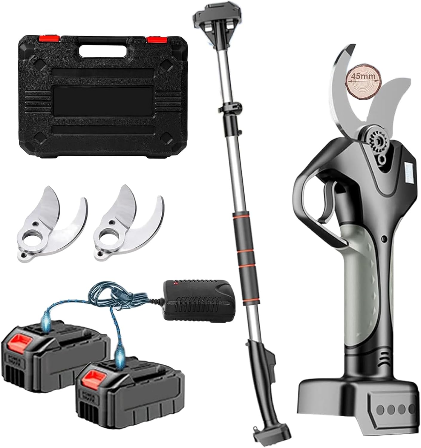 1.6Inch Cutting Diameter Electric Pruning Shears, Brushless Electric Pruner with 6.9ft Extension Poles, 2pcs Lithium Batteries, Outdoor Power Tools Tree Pruner Branch Cutter