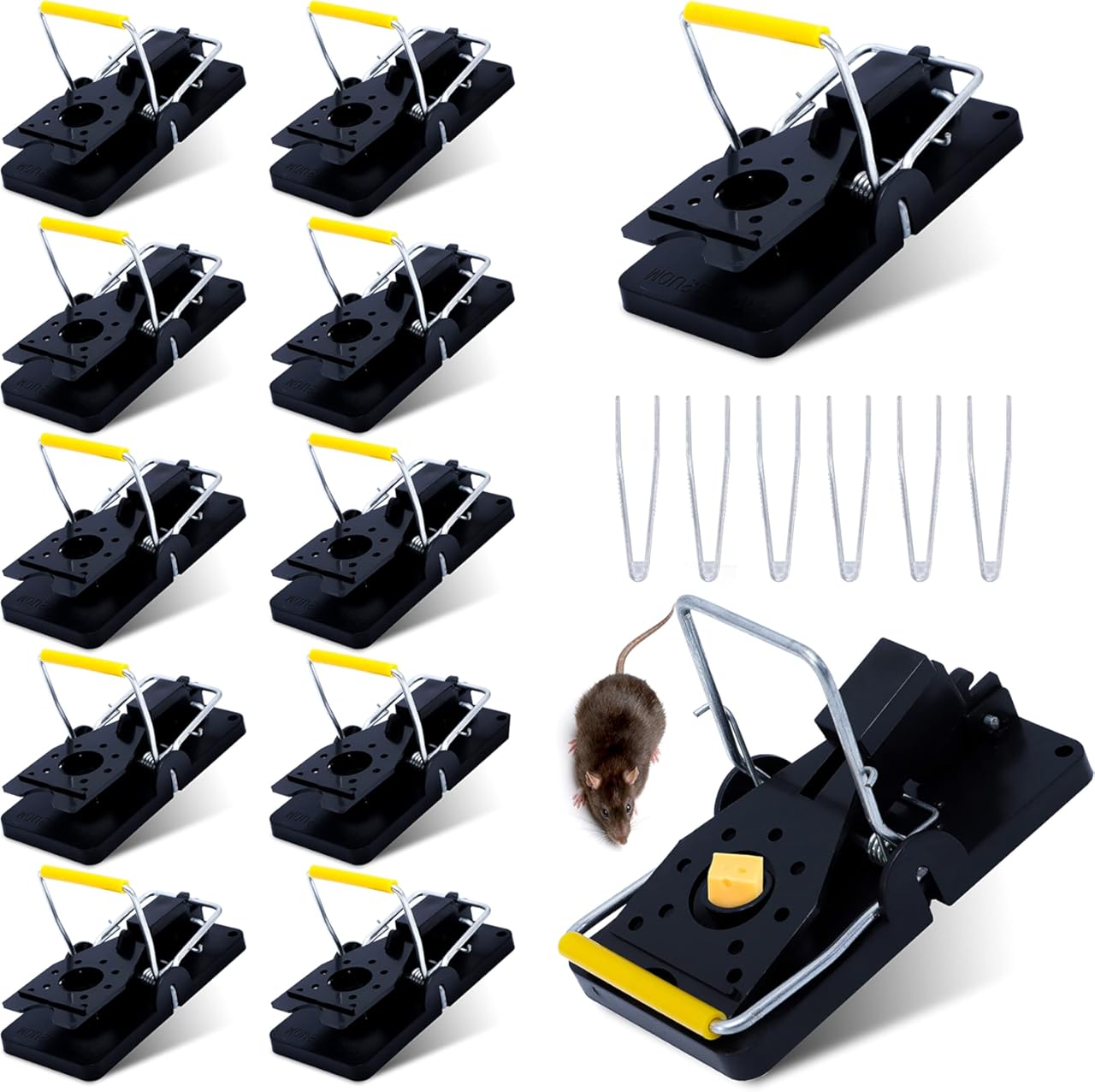 Mouse Trap, Mouse Traps Indoor for Home, Small Mice Trap Home Quick Effective Sanitary Safe Mousetrap Catcher for Family and Pet - 12 Pack, Black, (YS-MT001S)