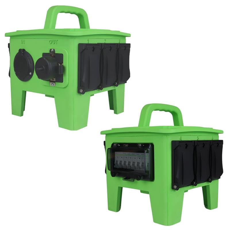 Power Distribution Box with 50A 125/250V CS6375 Inlet, 50A 125/250V CS6369 Outlet, & 6 20A 125V Duplex GFCI Receptacles