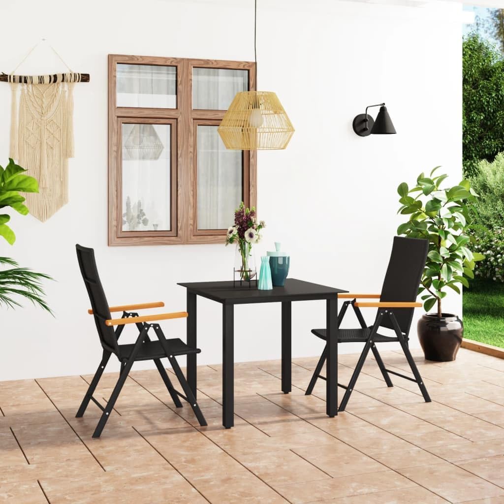 3 Piece Patio Dining Set Black and Brown,Modern Patio Dining Set with WPC Armrests and Reclining Chair Backrests for Outdoor and Garden Furniture Sets for Patio, Lawn & Garden