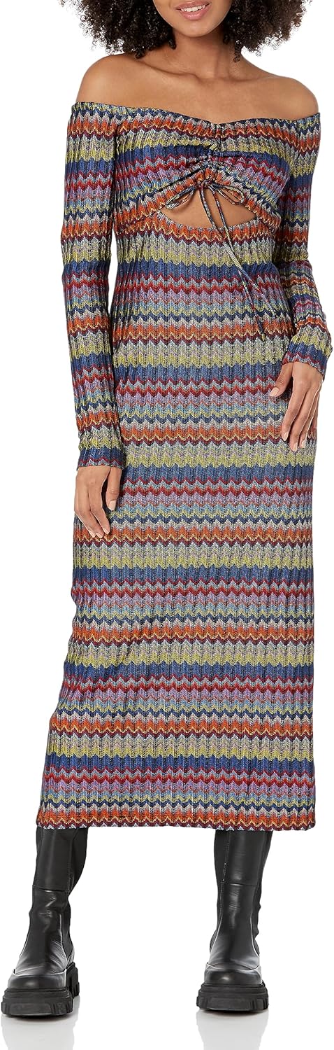 Ramy Brook Womens Natalie Ribbed Chevron Midi Dress