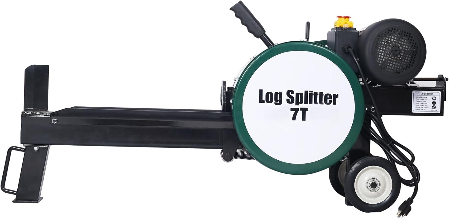 7 Ton Electric Log Splitter, Double Flywheel Log Splitter, 110V 60HZ 2HP 16A, Electric Wood Splitter With Mobile Wheels