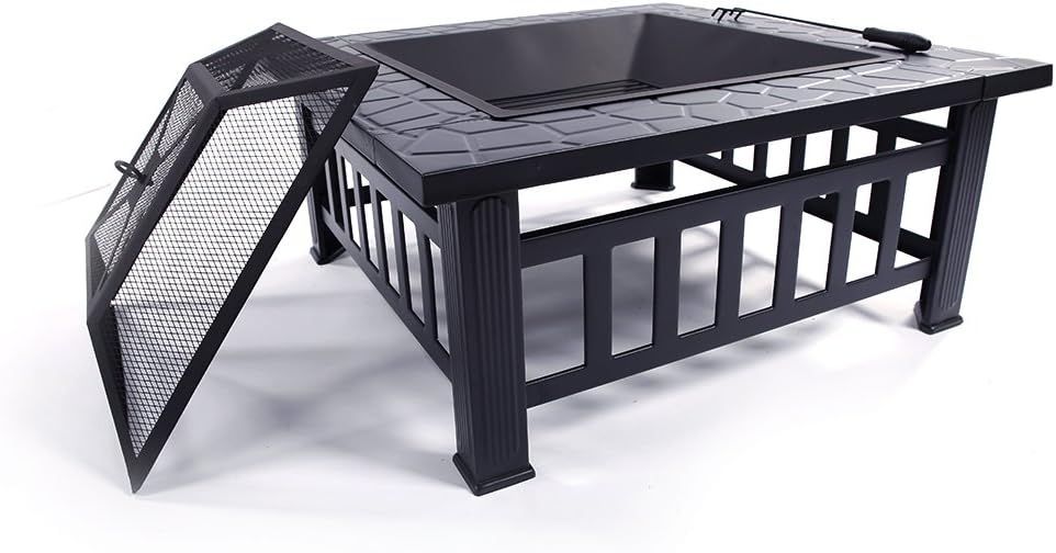 Fire Pit,Portable Courtyard Metal Fire Bowl quare Table Backyard Patio Garden Stove Wood Burning Fire Pit with Spark Screen, Log Poker and Cover