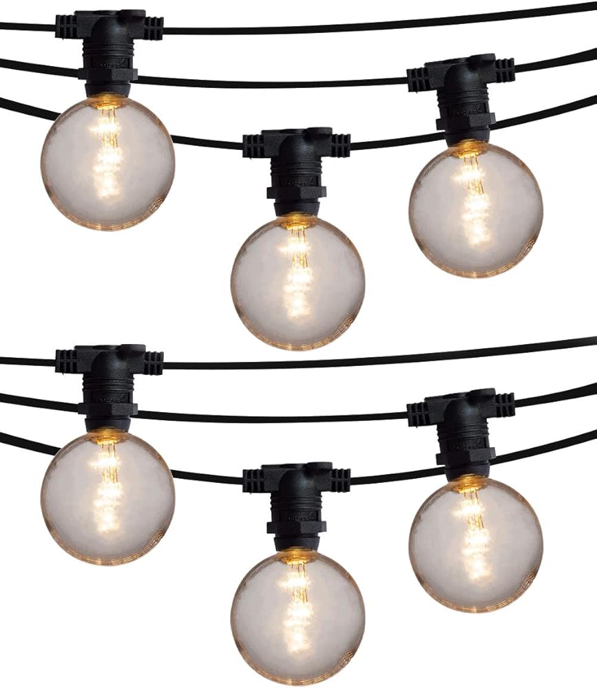 fantado 25 Socket Outdoor Commercial String Light Set, Shatterproof LED Bulbs, 29 FT Black Cord w/ E12 C7 Base, Weatherproof - LED G50-2 INCH (0.7 WATT)