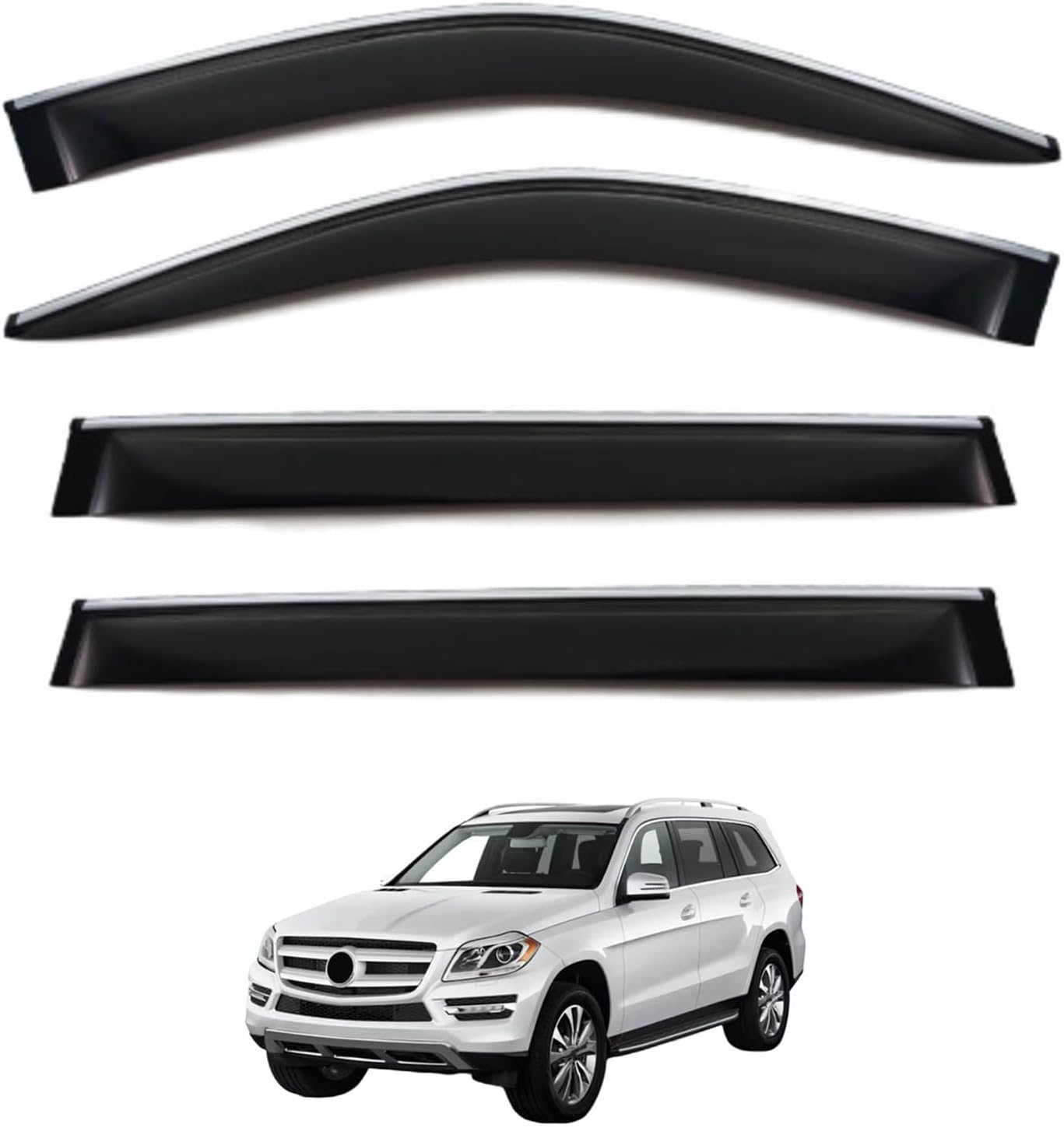 Window Deflectors for Benz GL-Class MK2-X166 2013-2015, Sun Rain Guard Window Visors Vent Shades with Bright Stripes Car Accessories