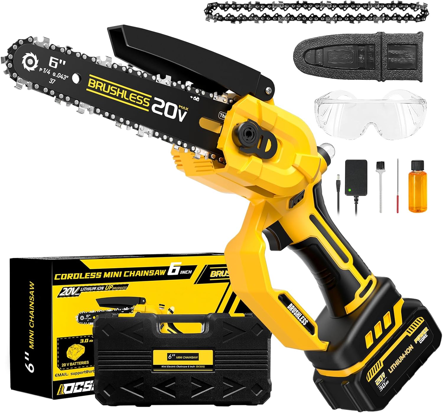 Cordless Mini chainsaw compatible with Dewalt Battery 20V MAX,Brushless Chainsaw With Automatic Chain Tensioning Device & Auto Oiler,Portable Power Chainsaw for Logging|Tree Trimming(Battery Included)