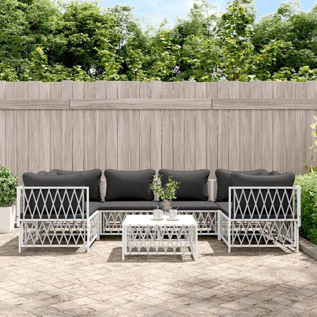 7 Piece Patio Lounge Set with Cushions White Steel,Comfortable Patio Lounge Set with Durable Woven Fabric and Sturdy Steel Frame Furniture Sets for Patio, Lawn & Garden