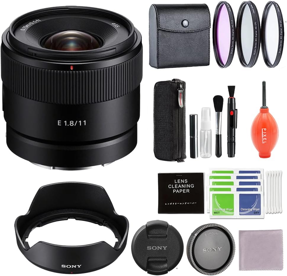 Sony E 11MM F1.8 Ultra Wide Angle Prime Lens Bundle (SEL11F18) with 3PC Filter Kit, & Other Accessories