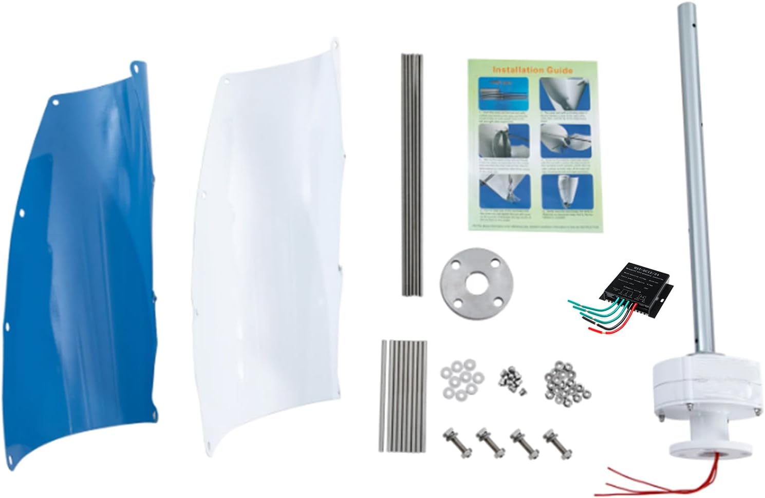 Noise Free Wind Turbine, 300W 12V 24V 48V 220V Spiral Wind Turbine Kit with Controller Automatic Adjustment Suitable for Households, Boats, Street Lights(2 Leaves)