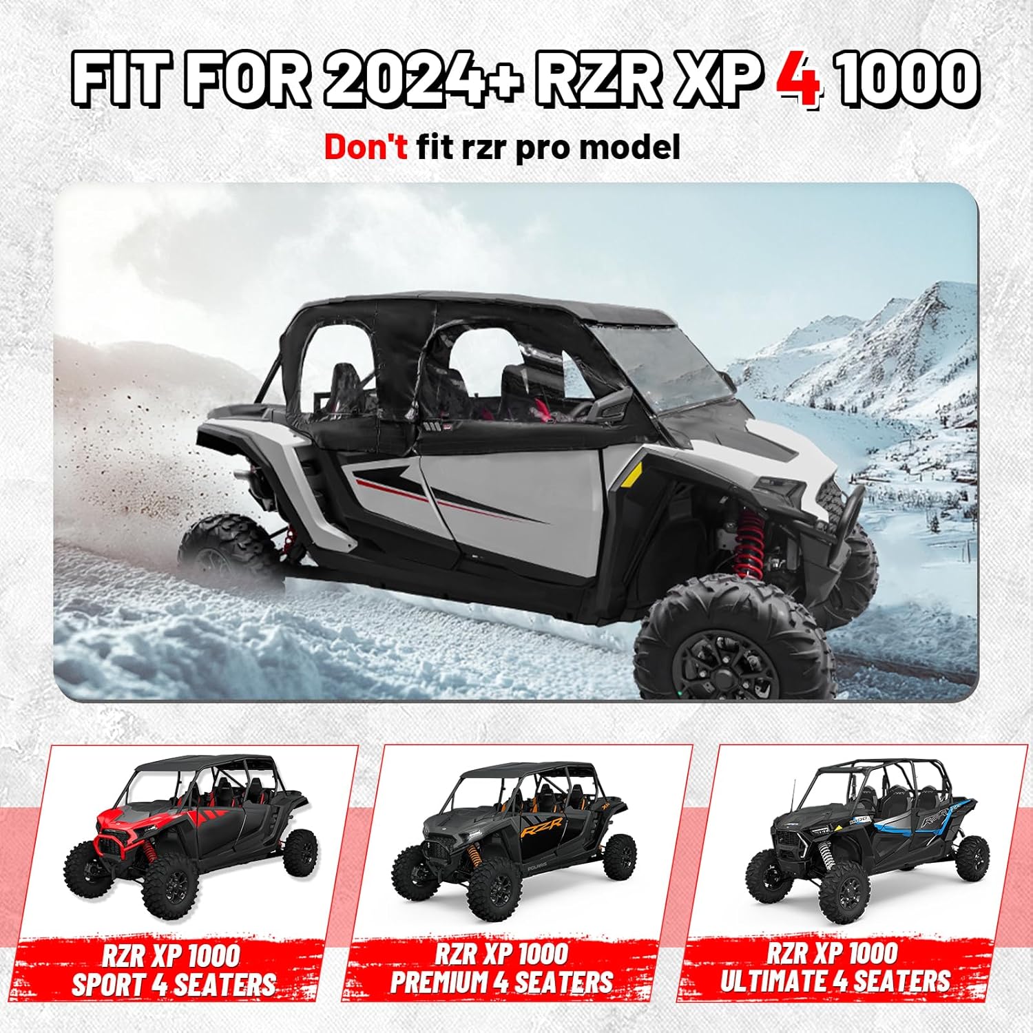StarknightMT 2024+ RZR XP 4 1000 Cab Enclosure Soft Upper Doors Compatible With Polaris RZR XP 4 1000 2024 2025 Soft Door Panel Windshield With Vent Side Windows Accessories 4 Seaters