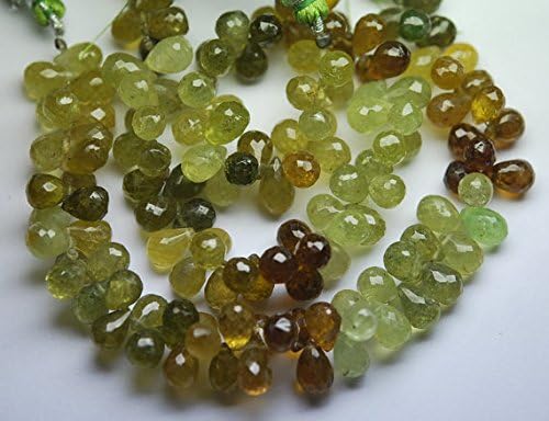 13 inch natural beads strand of 8-9mm faceted drop grossular garnet gemstone briolletes beads for DIY jewelry - necklace, bracelet, earring, ring.