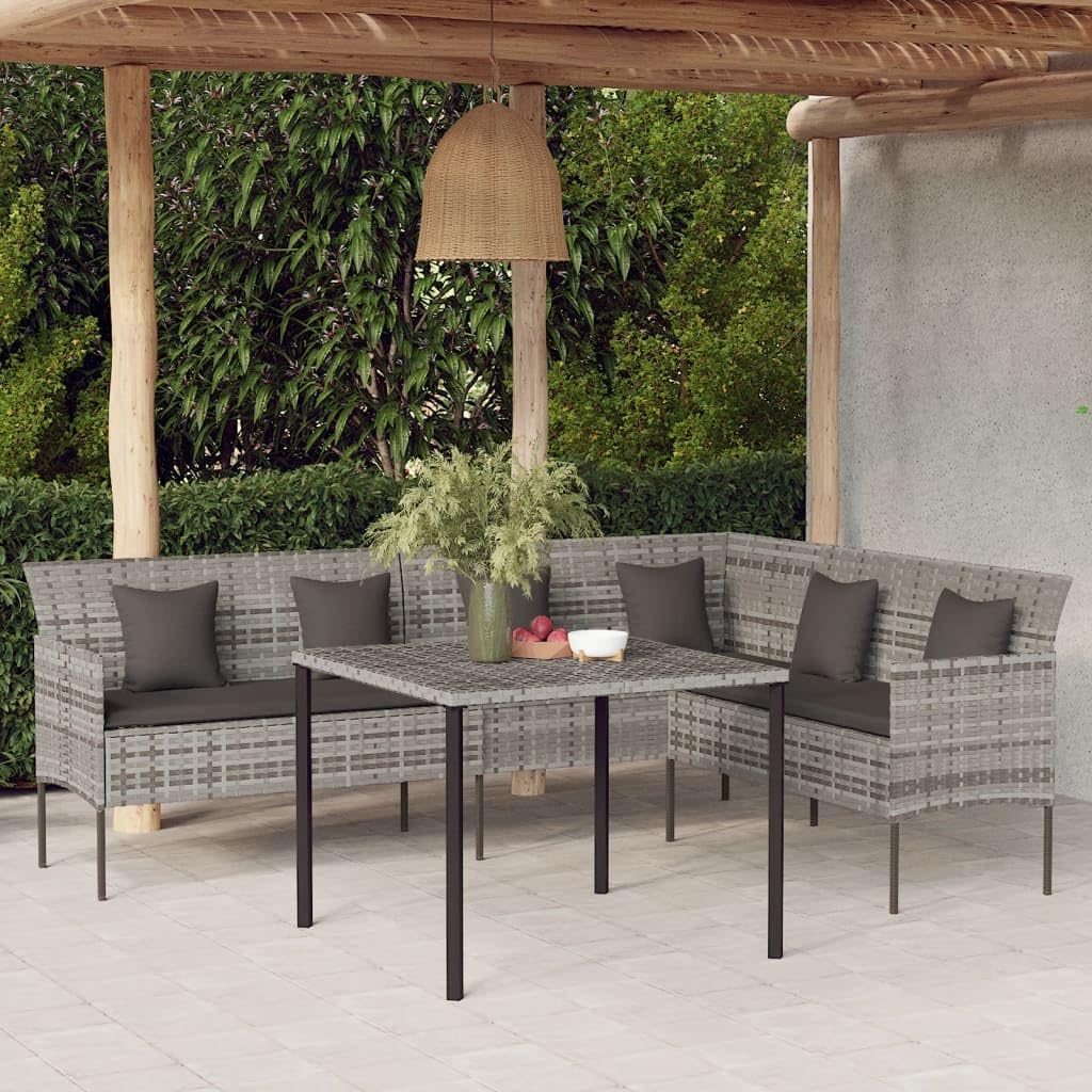 L-shaped Patio Sofa with Cushions Gray Poly Rattan,LShaped Patio Sofa with WeatherResistant PE Rattan and Comfortable Cushions for Outdoor Relaxation Patio Furniture & Accessories, Outdoor Seating