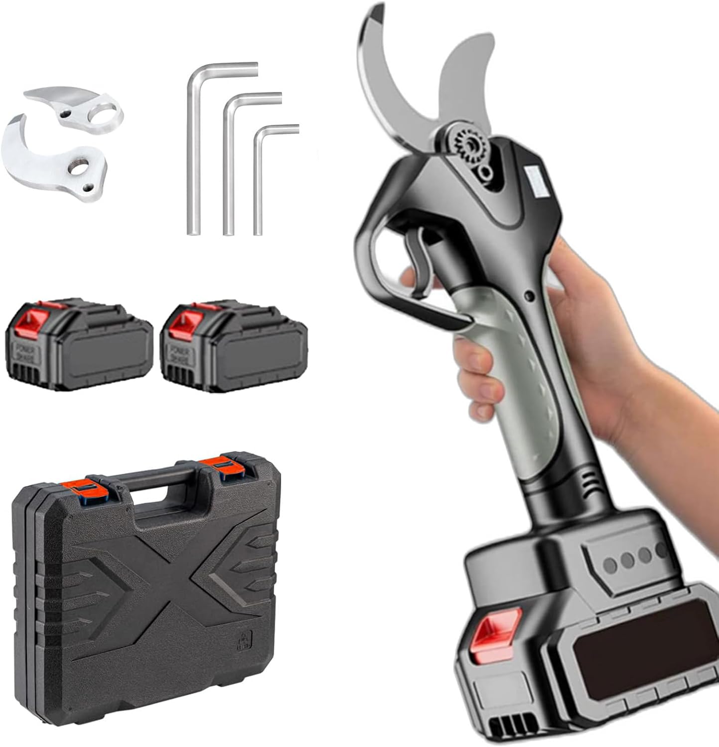 Brushless Electric Pruning Shears, Portable Cordless Pruning Shears with LCD Display Screen & SK5 Blades, Cordless Power Pruner for Gardening, 2Pcs Rechargeable Batteries