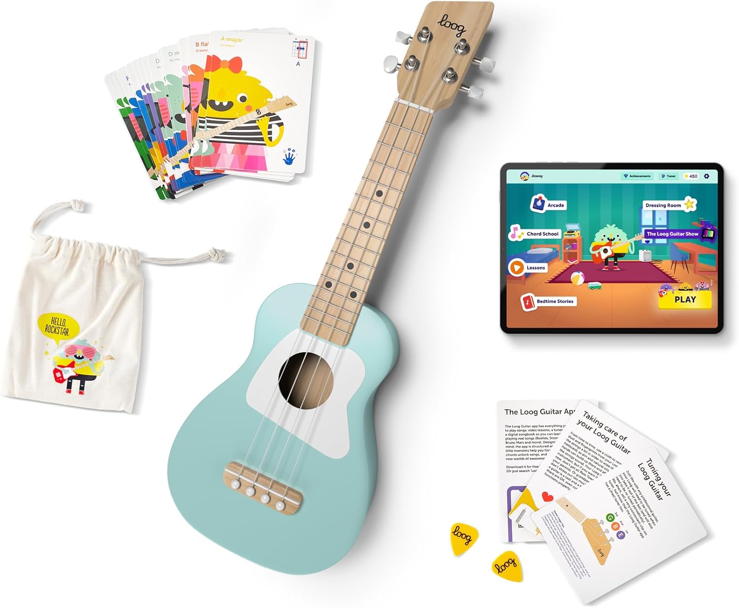 Loog Wood Soprano Ukulele for Kids & Beginners, App & Lessons, All Ages (Green)