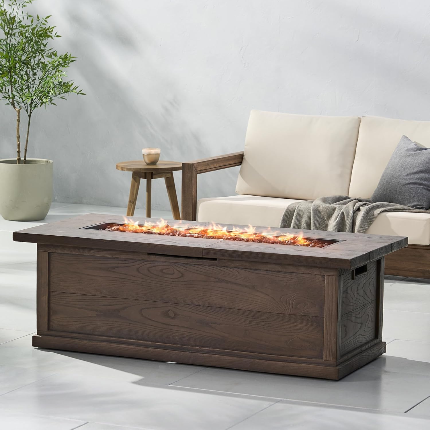 GOWE 56'' Rectangular Outdoor MGO 50,000 BTU Propane Fire Pit, Brown Wood Pattern (Tank Cover not Included)