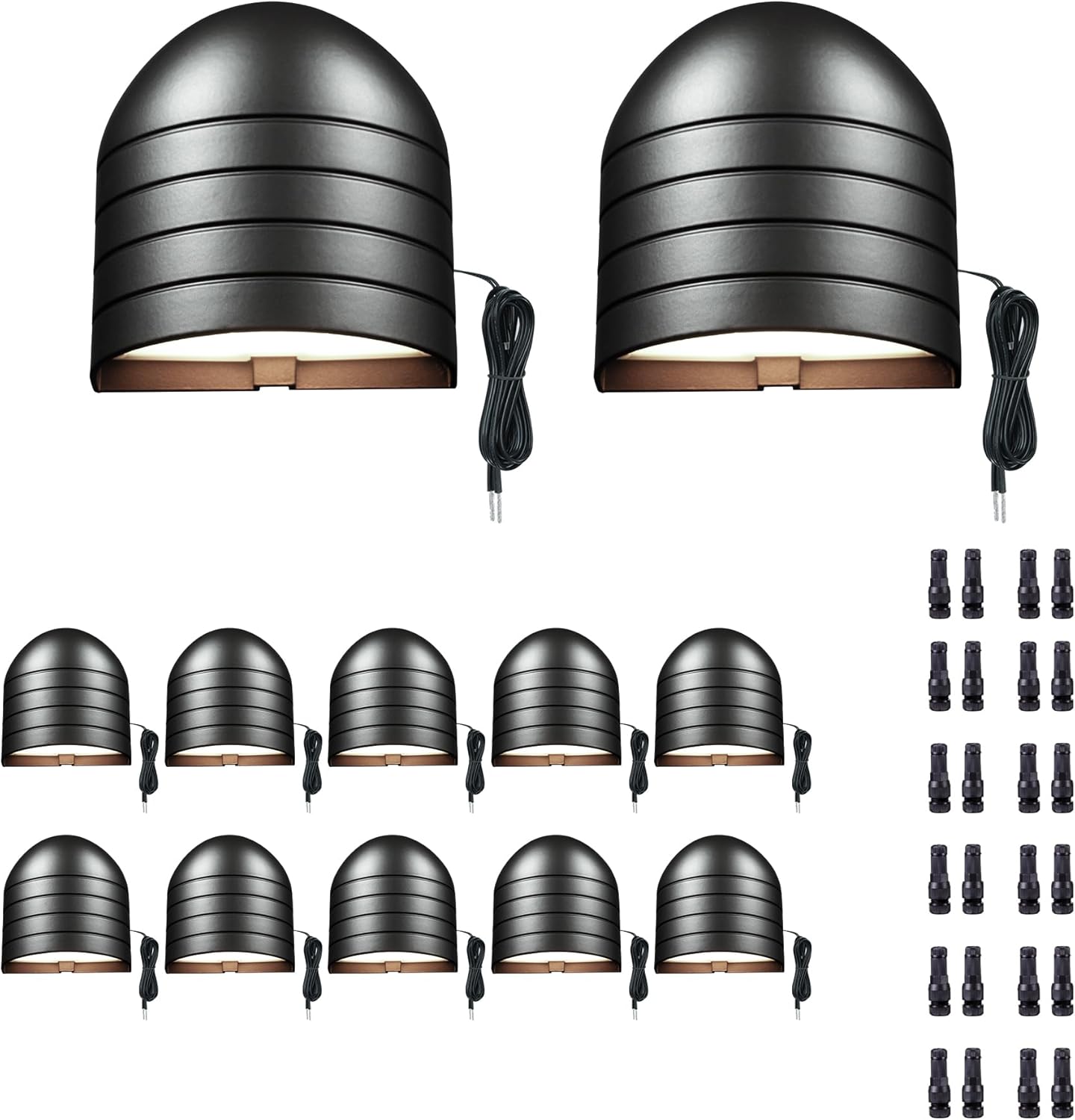 Low Voltage LED Step Lights - Warm White & Daylight White Selectable, Landscape 12V Deck Lights Outdoor, Hardwired IP65 Waterproof Aluminum Black for Wall Garden Handrail 12 Pack