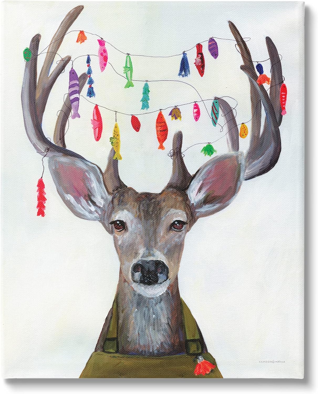 Stupell Industries Fisherman Deer Floater Bait Antlers Cute Painting, Design by Kamdon Kreations