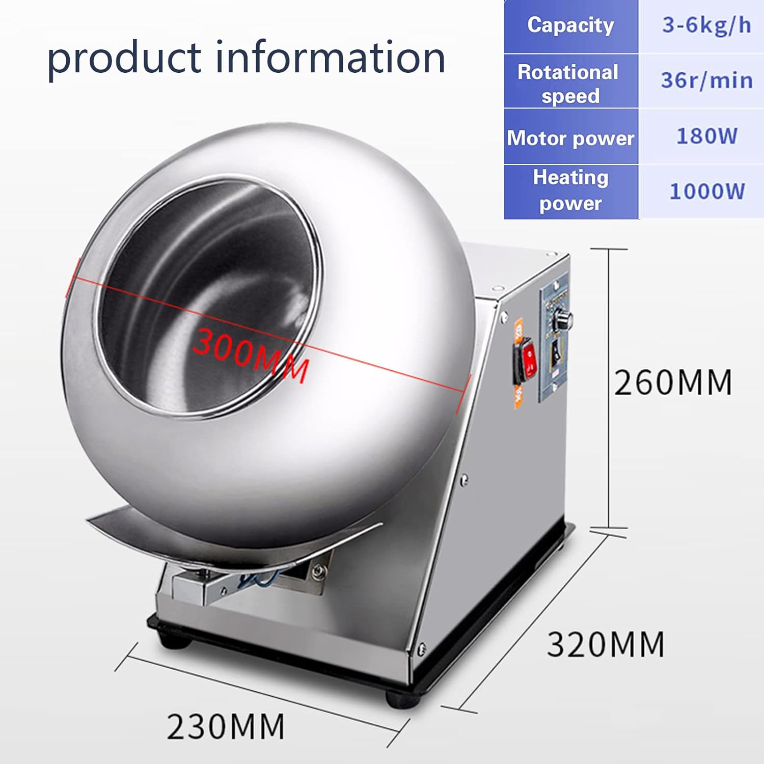 Sugar Coating Machine, Small Commercial Mini Chocolate Panning Machine, Sugar Coating Pan Table Top Small Commercial Mini Chocolate Panning Machine,220V