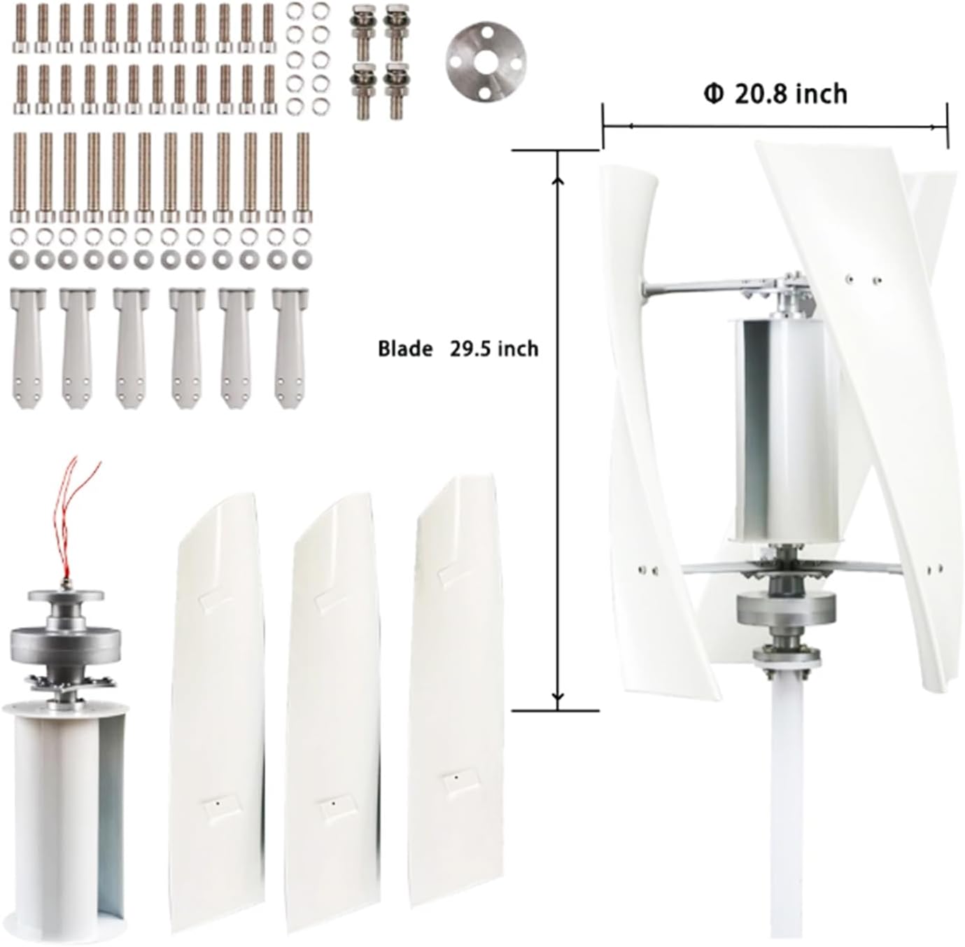 Home 1200W AC 12V 24V 48V Wind Turbine Generator with 3 Blades Wind Turbine Kit with Controller for Boats, Gazebos, Chalets, Or Mobile Homes(White)