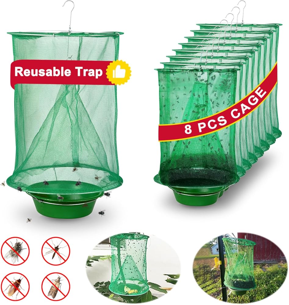 8 Pack Ranch Fly Traps Outdoor Hanging, Fly Catcher Killer Hunter Cage Control, Farm Horse Stable Fly Trap for Orchard, Barn, Garden