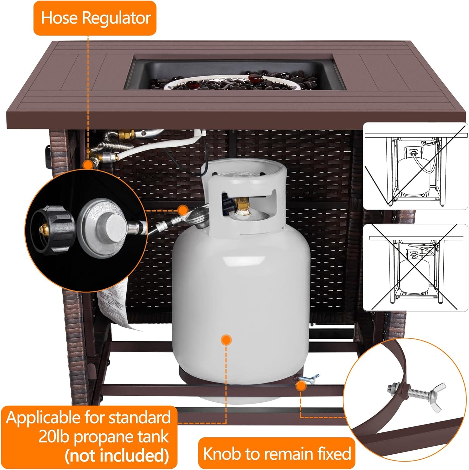 Yaheetech Fire Pit 28in Propane Fire Pit Table 50,000 BTU Wicker Gas Fire Pit Table w/Weatherproof PE Rattan Frame and Fire Glass for Outdoor Patio Garden Backyard, Smokeless Gas Firepit Table