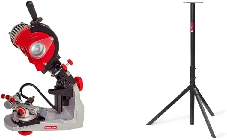 Oregon Professional 120-Volt Bench Grinder with Hydraulic Clamping, Universal Saw Chain Sharpener & Tripod Bench Chainsaw Chain Grinder Stand, Height Adjustable Sturdy Portable Safe Platform