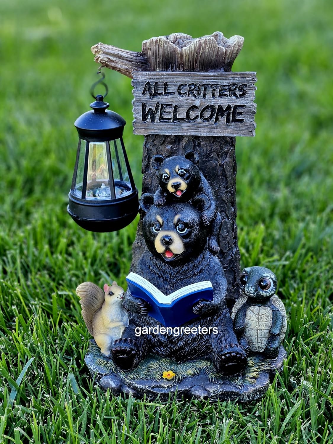 Bear Cubs with Solar Light Statue Solar Bear Lantern Figurine Rascal