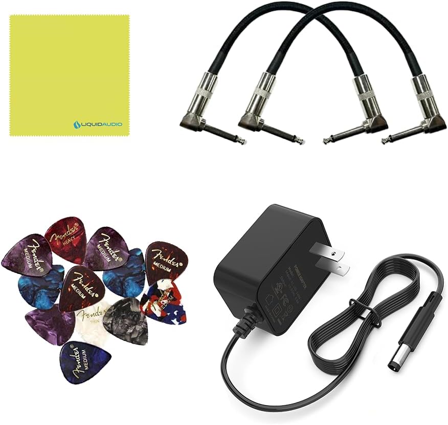Boss IR-2 Amp & Cabinet Emulator Bundle with 2 Right Angle Patch Cables, 12 Guitar Picks, 9V Power Adaptor & Polishing Cloth – 11 Amp Types, Celestion Cab IRs & USB-C Recording