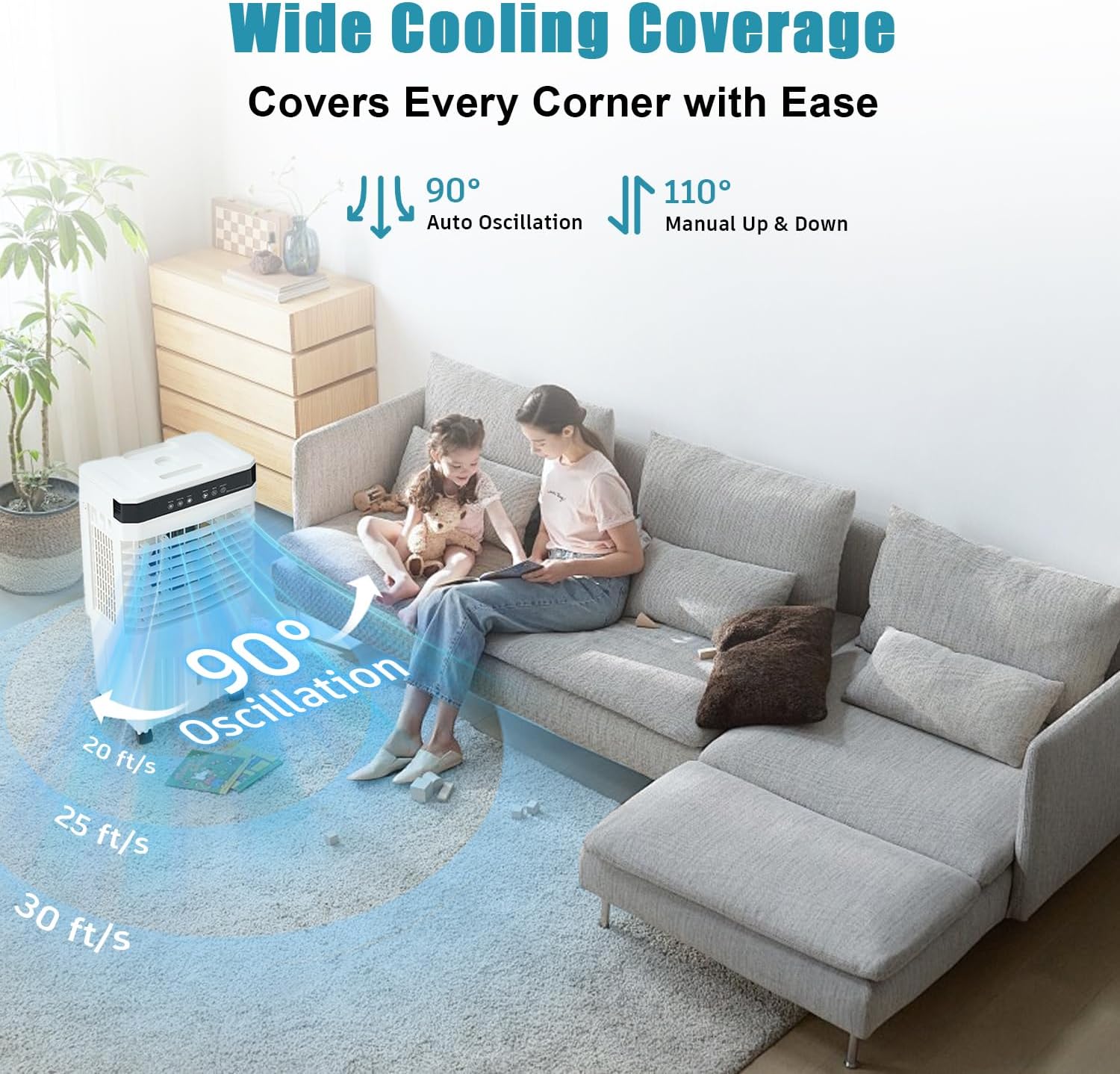 Swamp Cooler Portable Air Conditioners, 28” Evaporative Air Cooler with 3 Gallon Water Tank, 4 Ice Packs, 120°Oscillation Cooling Fan 2 Modes & 3 Speeds, 12H Timer for Home Outdoor Office Garage
