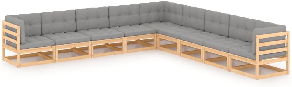 Garden Lounge Set Natural Solid Pine Wood, 9 Piece Modular Outdoor Patio Furniture, Weather-Resistant, for Terrace & Balcony