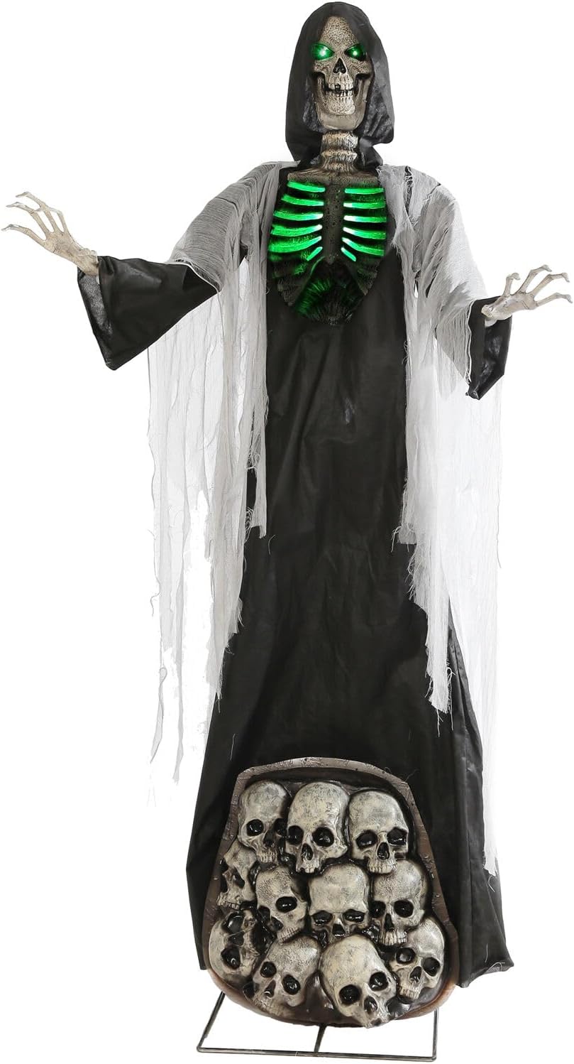Haunted Hill Farm 7-Ft. Tall Graveyard Ghoul, Motion Activated Scary Halloween Prop, Battery Operated with On-Off Switch, Light-Up Eyes and Chest for Indoor or Covered Outdoor Halloween Decorations