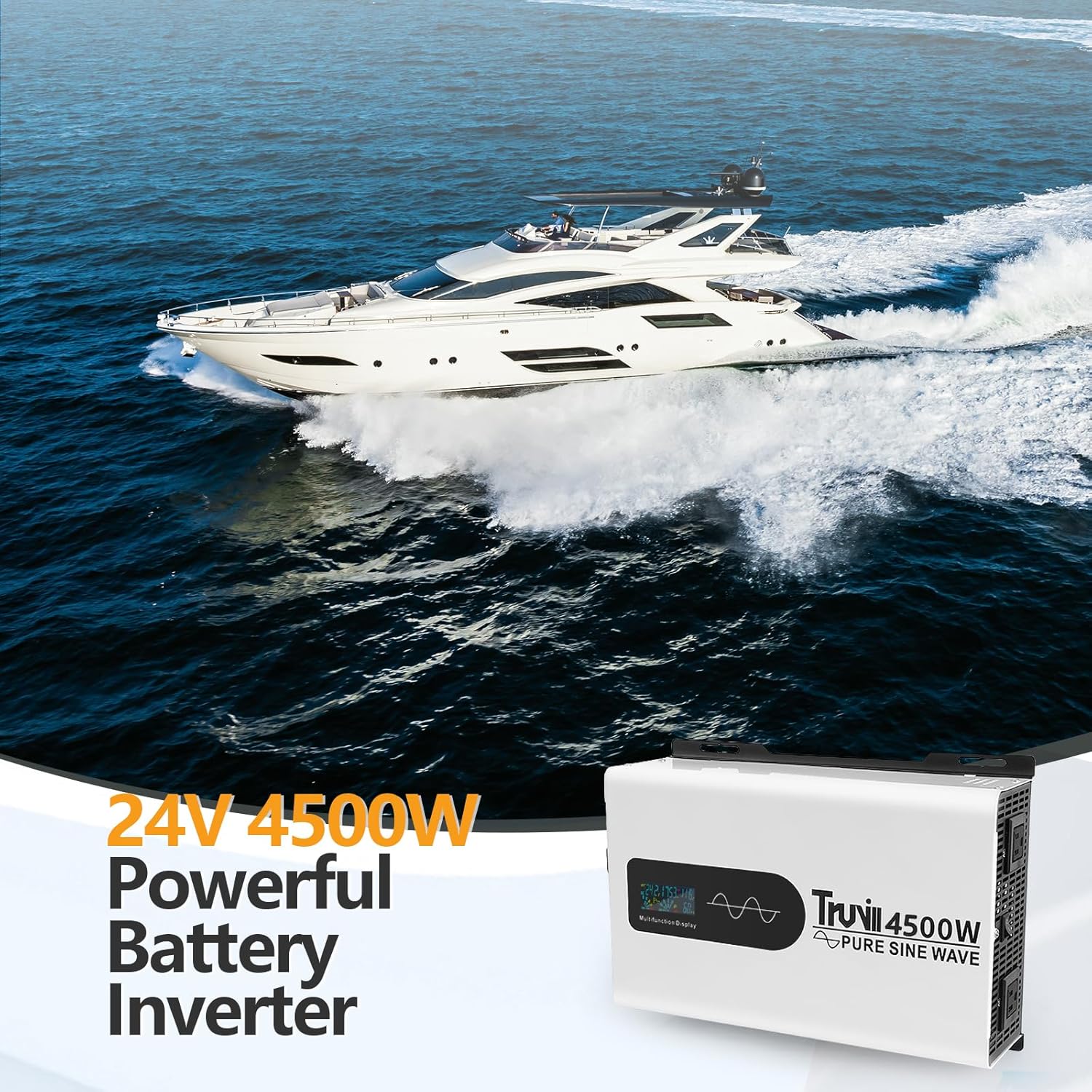 24V 4500W Pure Sine Wave Power Inverter with LED Monitor - 24V DC to 110V/120V, Solar/Off-Grid, Home/RV/Truck, Built-in AC Hardwire Ports