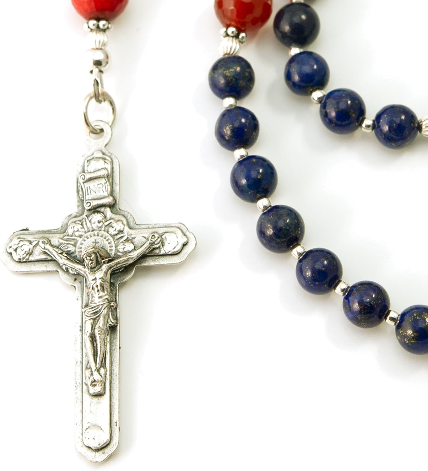 Prayer Beads Gay Love Gemstone Catholic Rosary Lapis Amethyst Carnelian with Metal Crucifix Blessed with Anointing Oil (Not a Necklace)