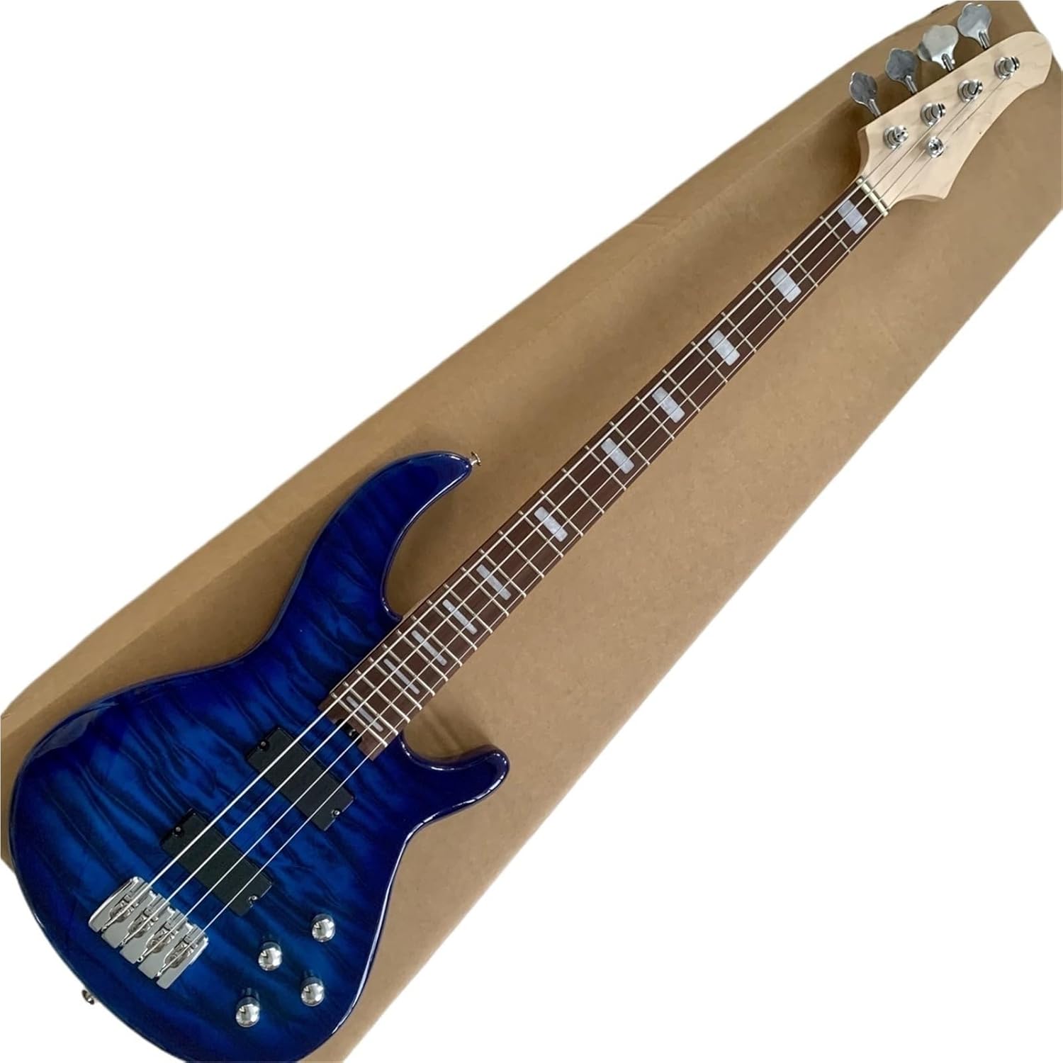 Beginner Electric Guitar Kits 4 String Solid Wood Electric Bass With Transparent Blue Water Ripple Maple Neck