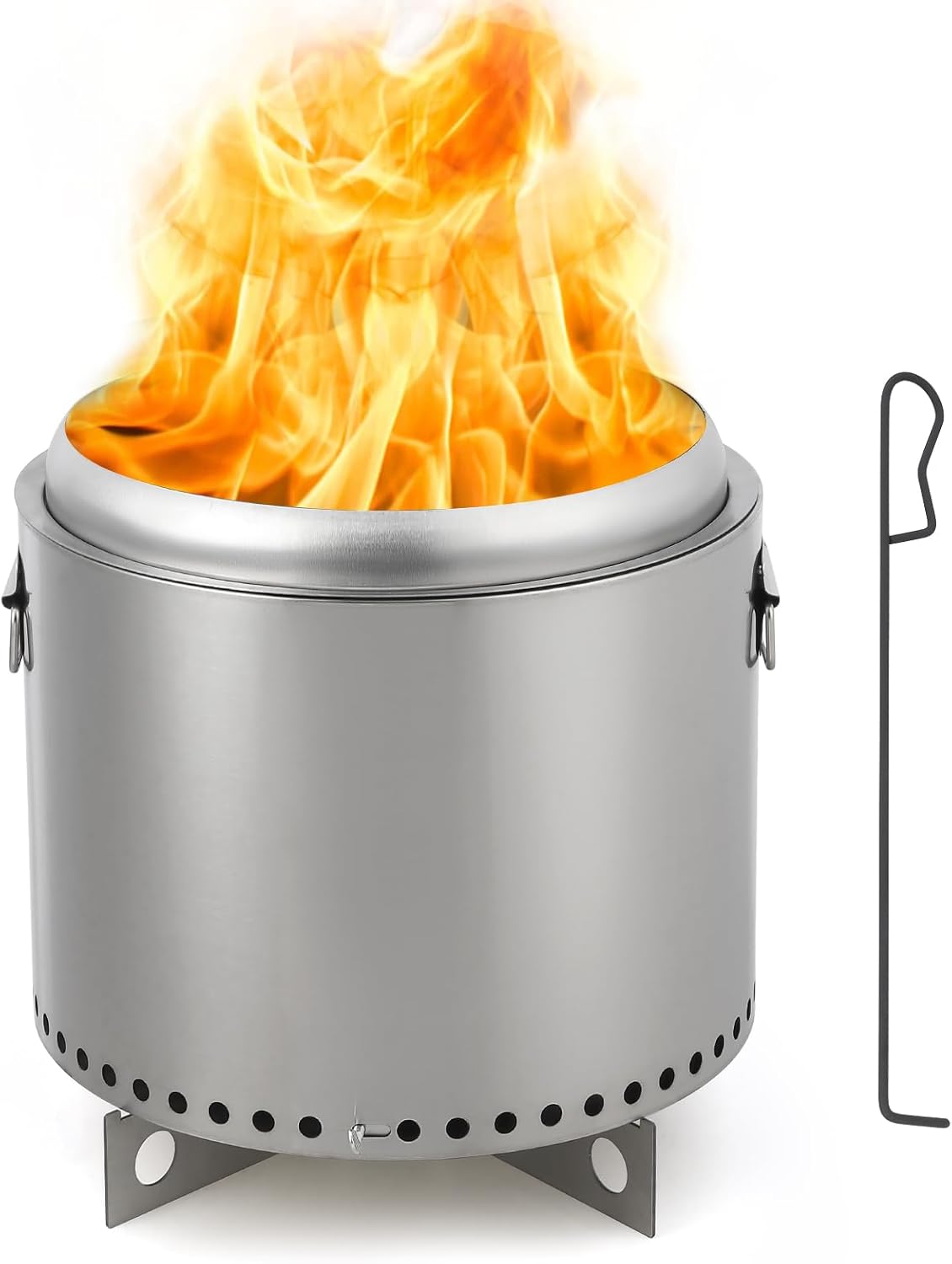 16.5 Inch Stainless Steel Smokeless Outdoor Fire Pit, Burning Wood, Particles,Coal, Removable Stand and Ash Pan, Perfect for Bonfire, Camping, Picnic, Family Gatherings for Garden