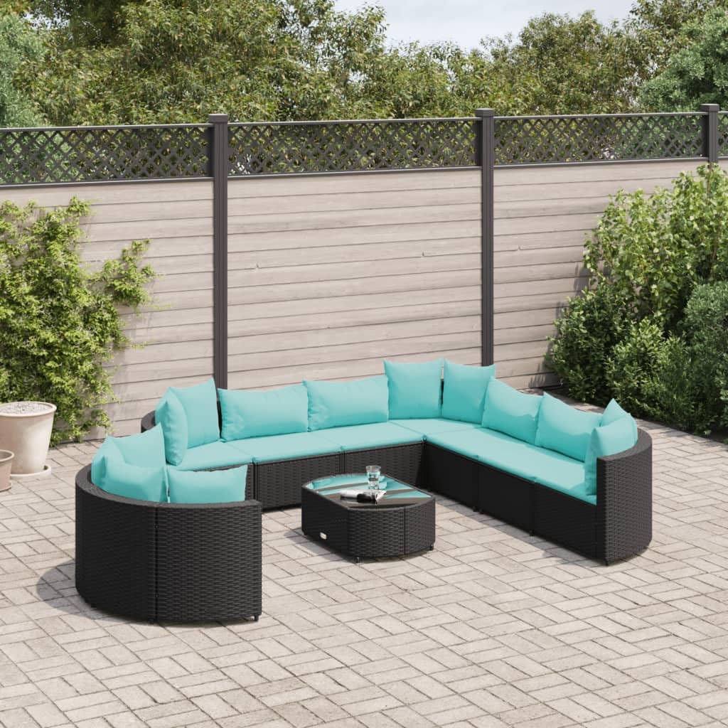 Furniture Sets 10 Piece Patio Sofa Set with Cushions Black Poly Rattan,Outdoor Sofa Set Comfortable and Modular PE Rattan Sofa Set for Patio, Garden, and Terrace Garden Conversation Sets