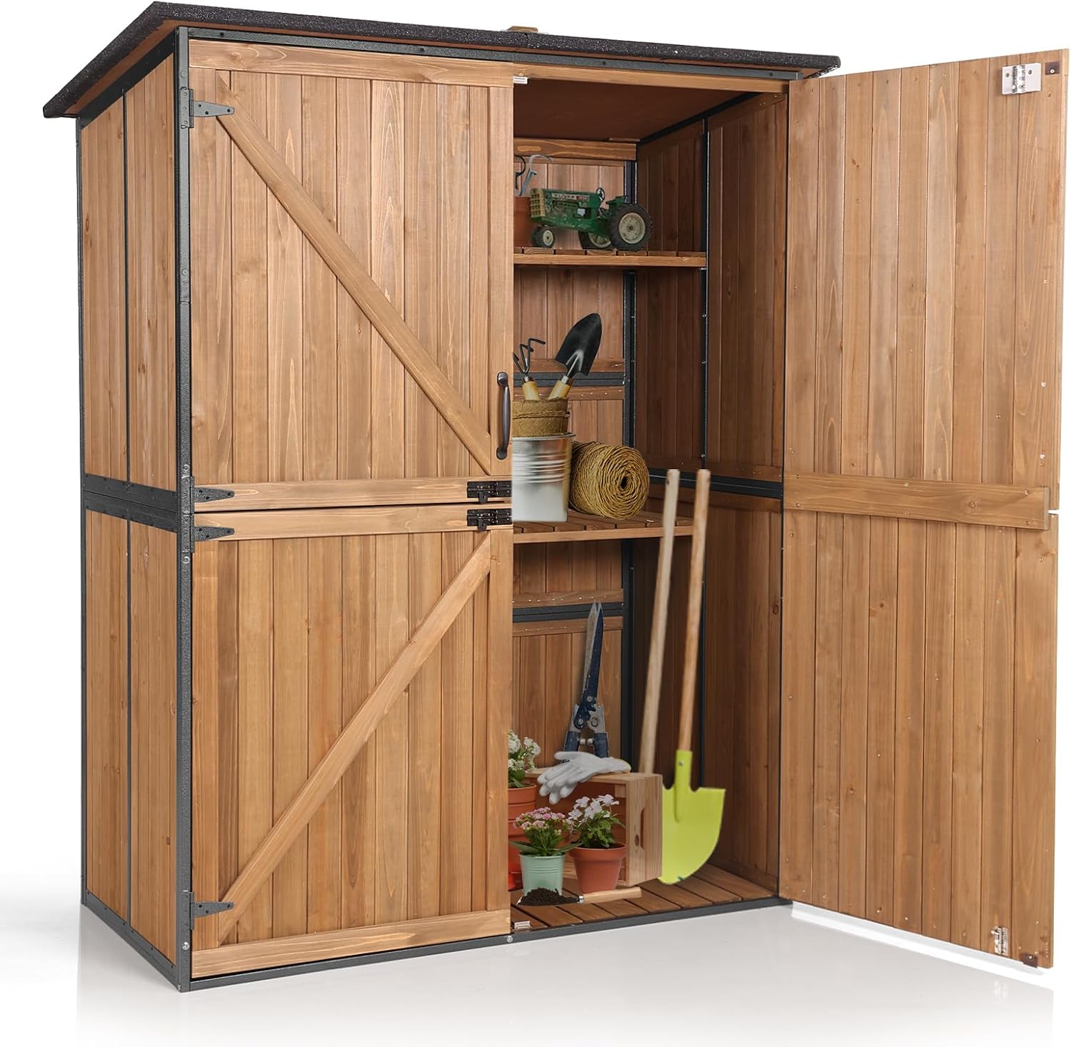 Aivituvin Storage Shed Outdoor Storage Cabinet Upgraded with All Arounded Metal Frame, Wooden Floor and Adjustable Shevels 55