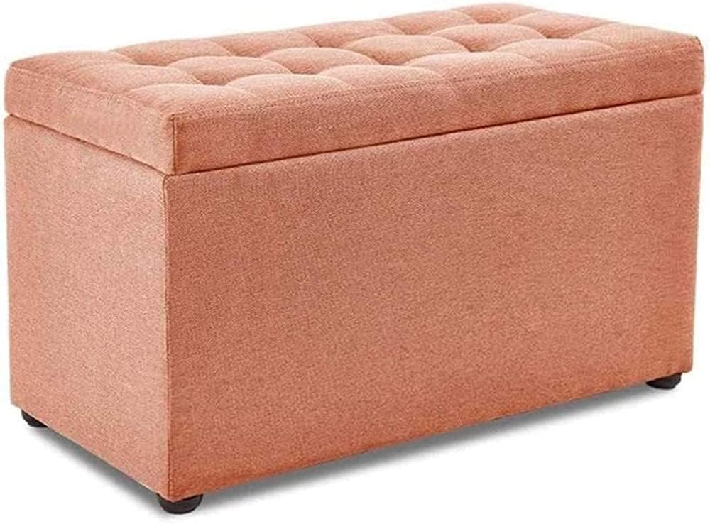 Yellow Ottoman Stool with Storage, Wooden Foot Rest for Living Room & Bedroom, Portable Footstool Pouf for Small Spaces, Versatile Outdoor/Indoor Use,Orange-S