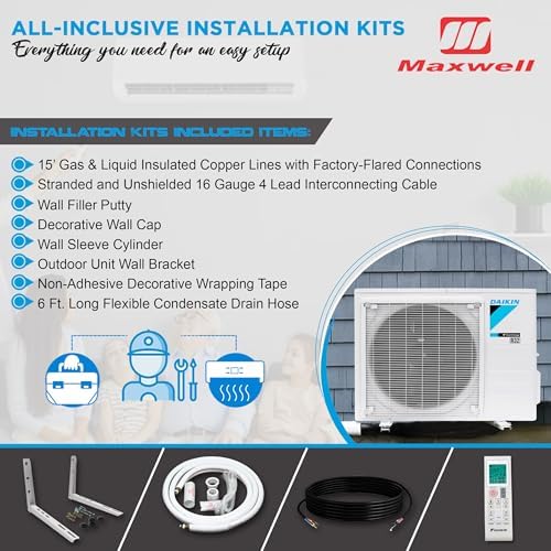 Daikin 9,000 Btu 21 SEER2 Oterra Series Ductless Mini-Split, Wall Mount Heat Pump Air Conditioner - R32 w/Installation Kit, 1/2 Whip, 30A Disconnect, and Wall Bracket