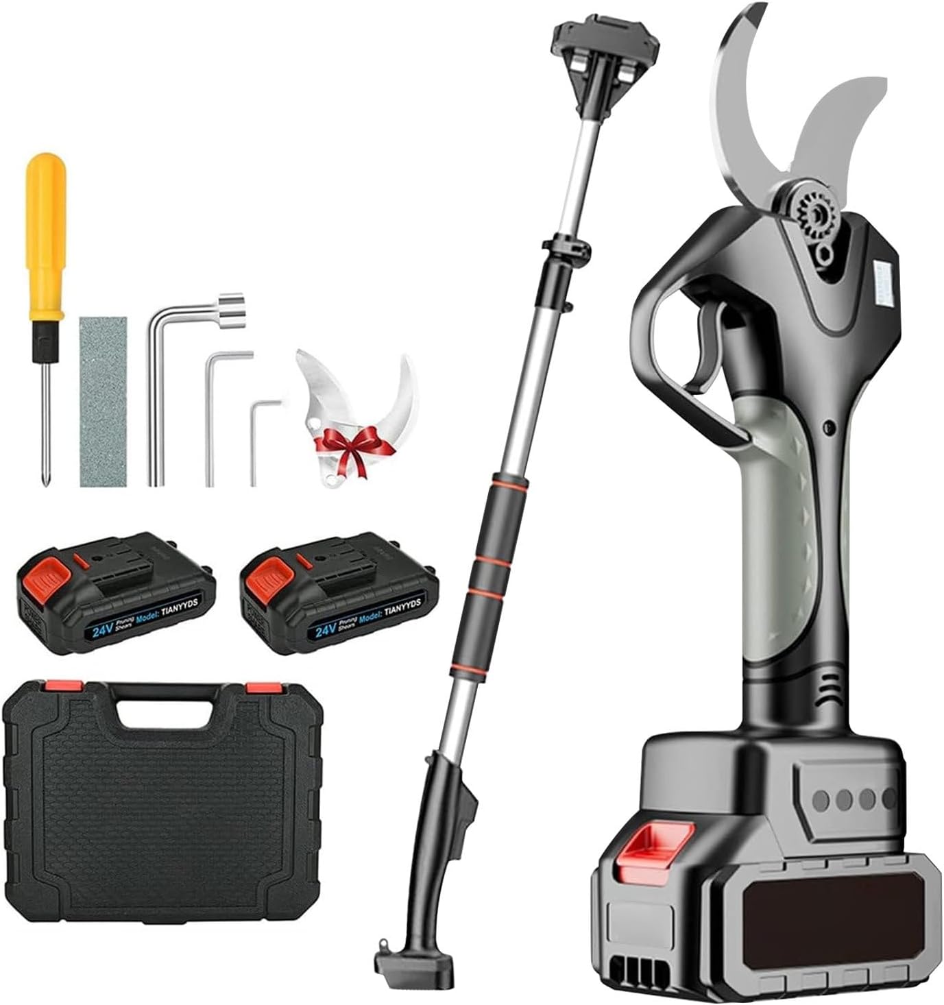 Electric Pruning Shears, 2.1M Telescopic Cordless Pruners, Secateurs with 2×4.5Ah Battery, Cutting Diameter 50mm, Branch Scissors for Gardening