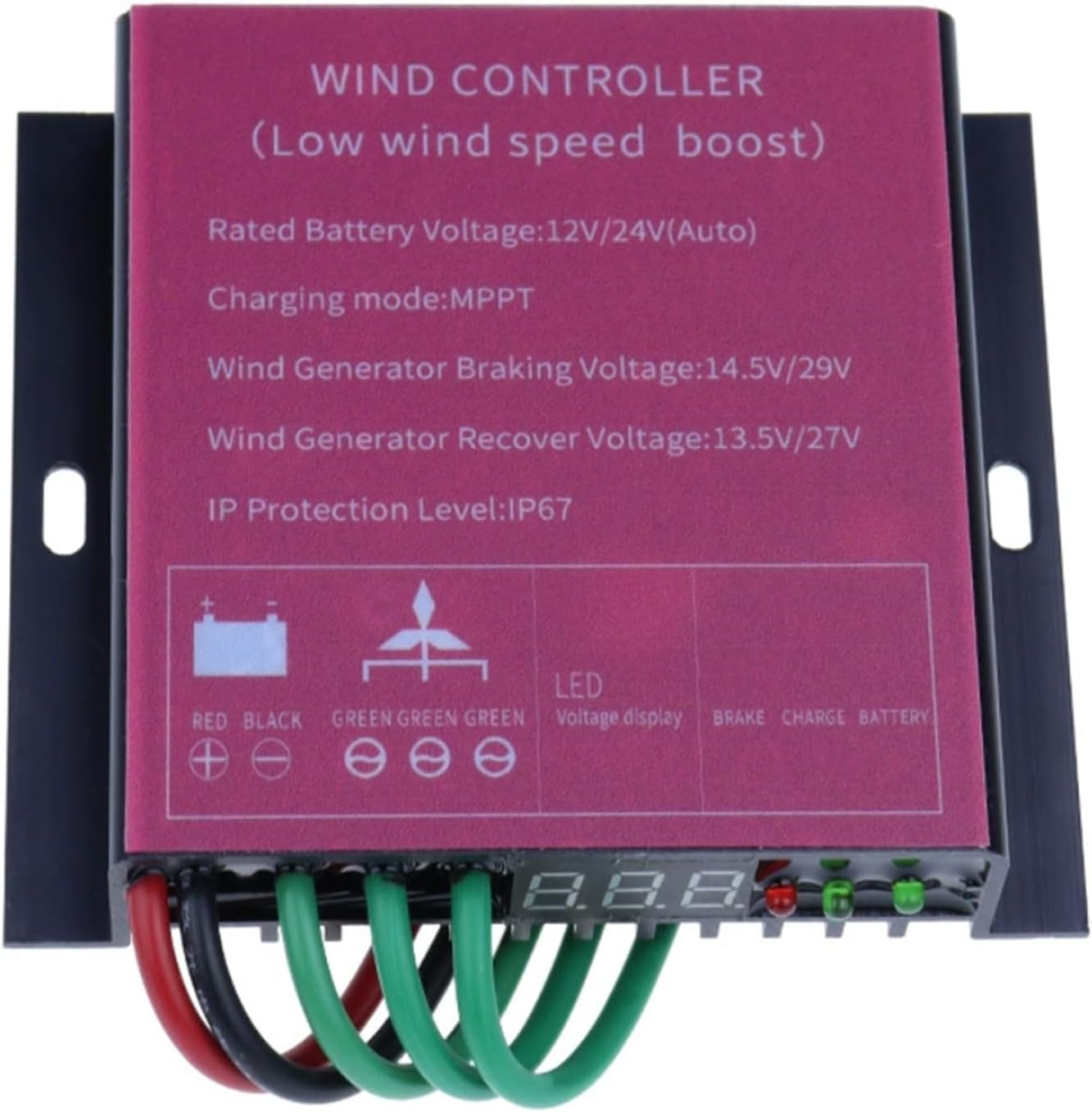 24V, 5000W MPPT Hybrid Wind Solar Controller 12V/24V AUTO 48V Wind Turbine Generator Water Proof Regulator with LED Voltage Display (10A-40A)
