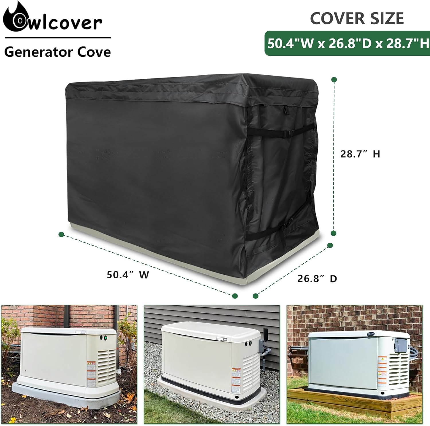 Generator Cover,Heavy Duty 600D Waterproof Generator Cover for 7043 22kW Air Cooled Series Home Standby Generator, Black