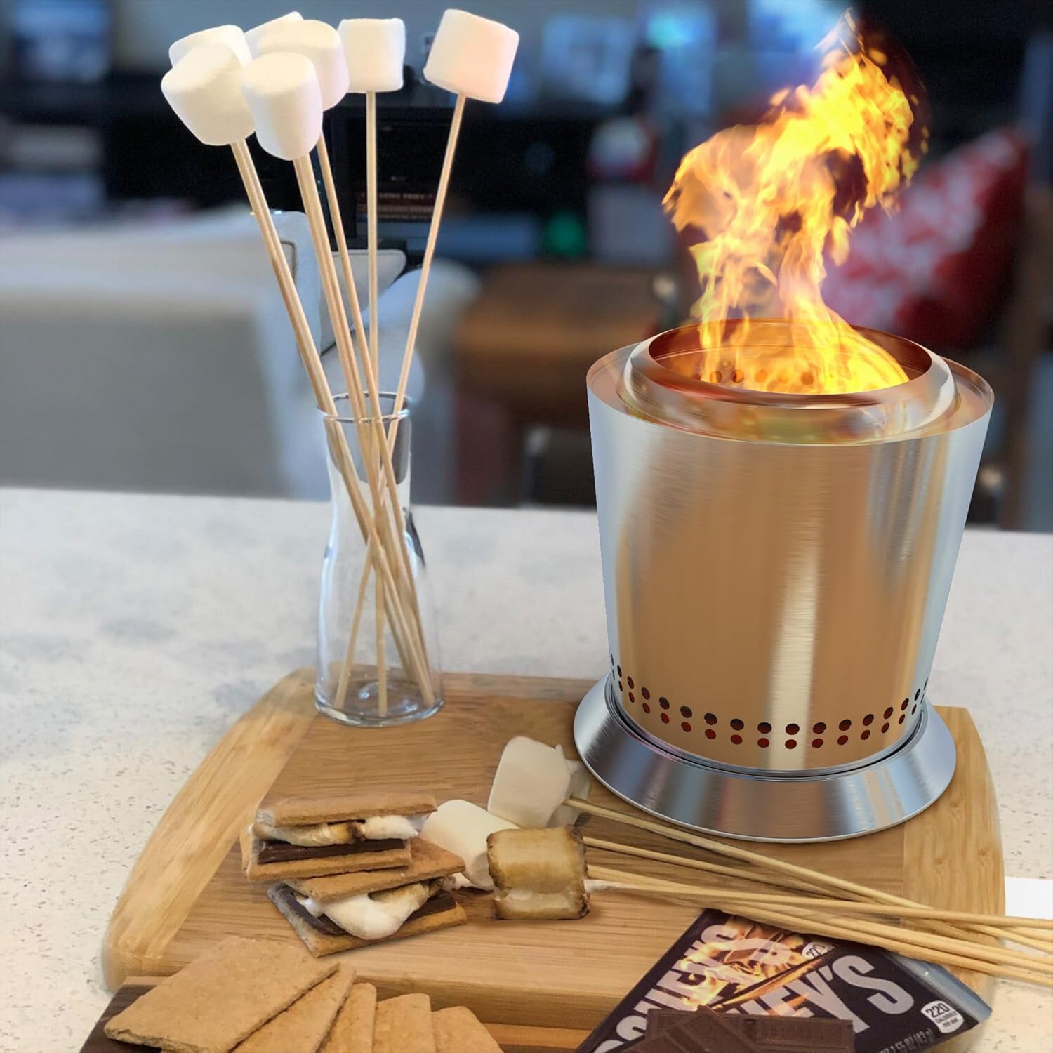 STANHERD Tabletop Fire Pit for Urban & Suburbs, Stainless Steel Mini Dual Fueled Camping Stove by Pellets or Wood for Outdoor & Patio, 9