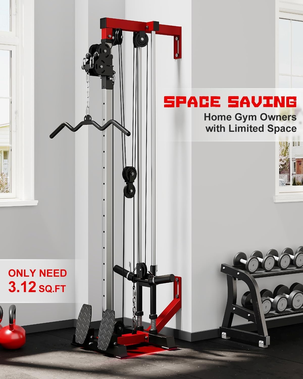 Wall Mount Cable Station, WM1 Cable Crossover Machine with 17 Positions, High and Low Cable Crossover Machine with Removable Footplate for Garage Home Gym