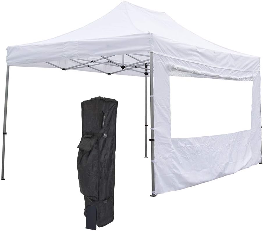Vispronet White 10x15 Aluminum Canopy Tent Kit - Resists Up to 30mph Wind Gusts - Includes 10x15 Large Window Wall, Canopy Storage Bag, and Stake Kit