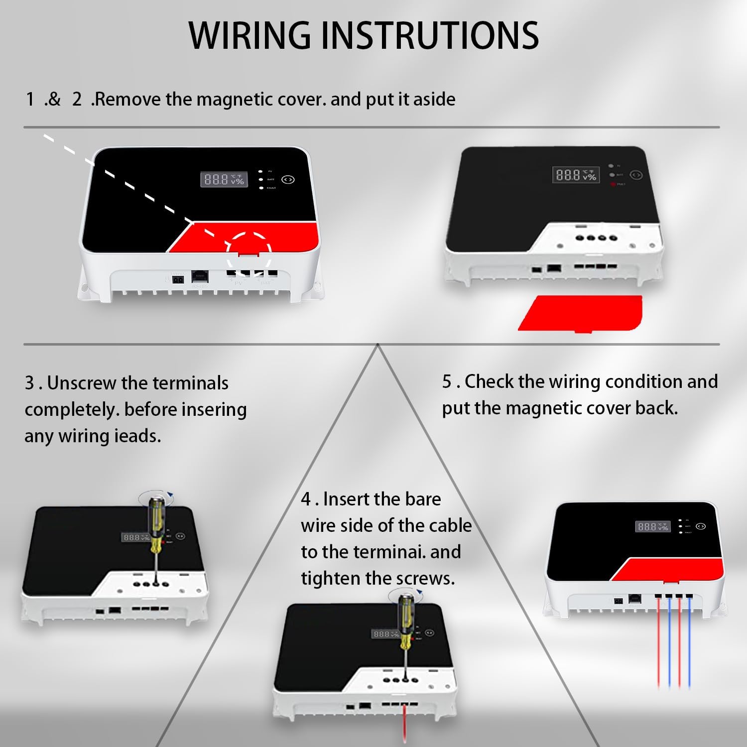 40A MPPT Solar Charge Controller 12V/24V DC 100Voc with LCD Display and Built-in Bluetooth,Control via Mobile Phone APP APP,fit for Sealed Flooded Gel and Lithium Battery